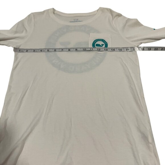 Vineyard Vines Long Sleeve White Tee with Teal Green Print Size L - Picture 5 of 6
